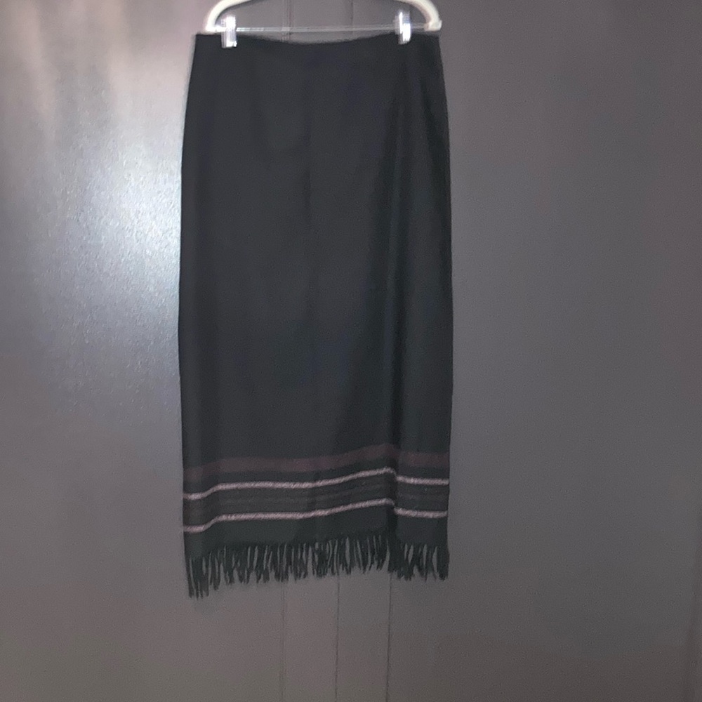 Elegant Faux Wrap Black Fringe Skirt